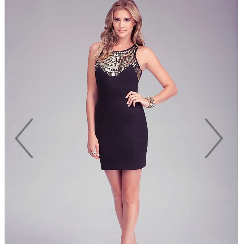 Bebe muscle neck embellished yoke dress